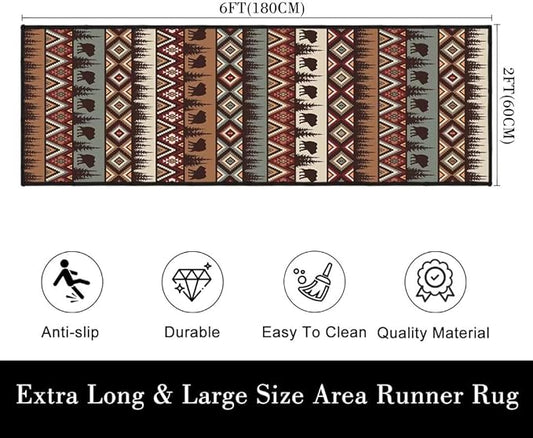 Rustic Cabin Wildlife Long Runner Rug 2x6 Throw Rug,Bear Moose Deer Country,Vintage Area Rug Washable Hallway Rugs Non-Slip Farmhouse Floor Carpet Runner for Bedroom Laundry Room Entrance Door Mat