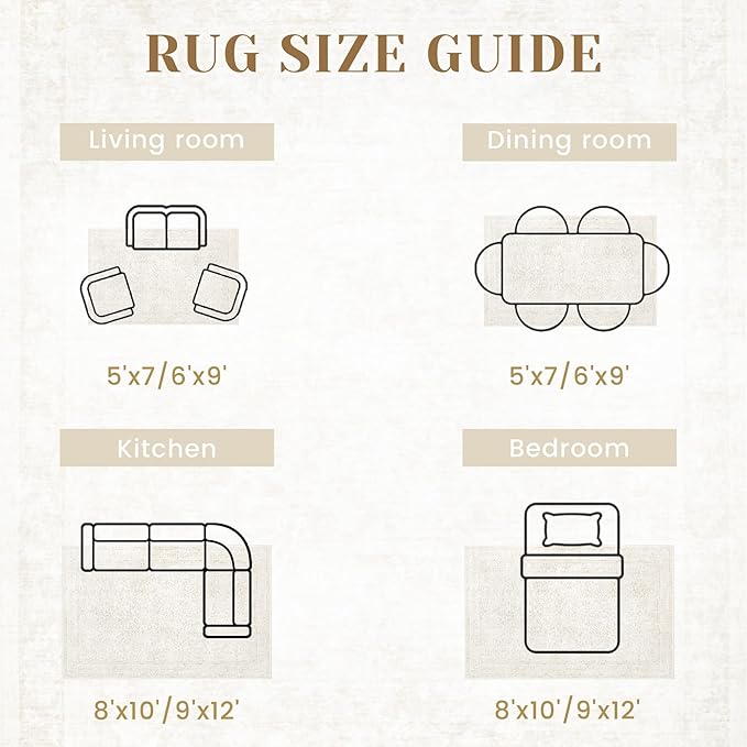 6x9 Area Rugs for Living Room: Washable Vintage Floral Rug Low Pile Non-Slip Boho Carpet for Bedroom Nursery Dining Room (Floral Beige, 6'x9')