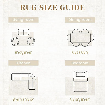 6x9 Area Rugs for Living Room: Washable Vintage Floral Rug Low Pile Non-Slip Boho Carpet for Bedroom Nursery Dining Room (Floral Beige, 6'x9')