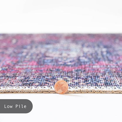 GLN Rugs Traditional Collection - Machine Washable Area Rug, Traditional Washable, Non Slip, Low Pile Chenille Rug, Living Room, Bedroom, Kitchen Rug (2' x 3' Multi Blue)