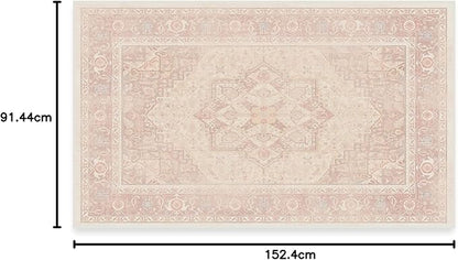 RUGGABLE Washable Area Rug – Kamran Soft Pink 3x5, Stain-Resistant, Non-Slip – Small Machine Washable Rugs for Living Room, Bedroom, Hallway, Entryway & Office–with Cushioned Pad