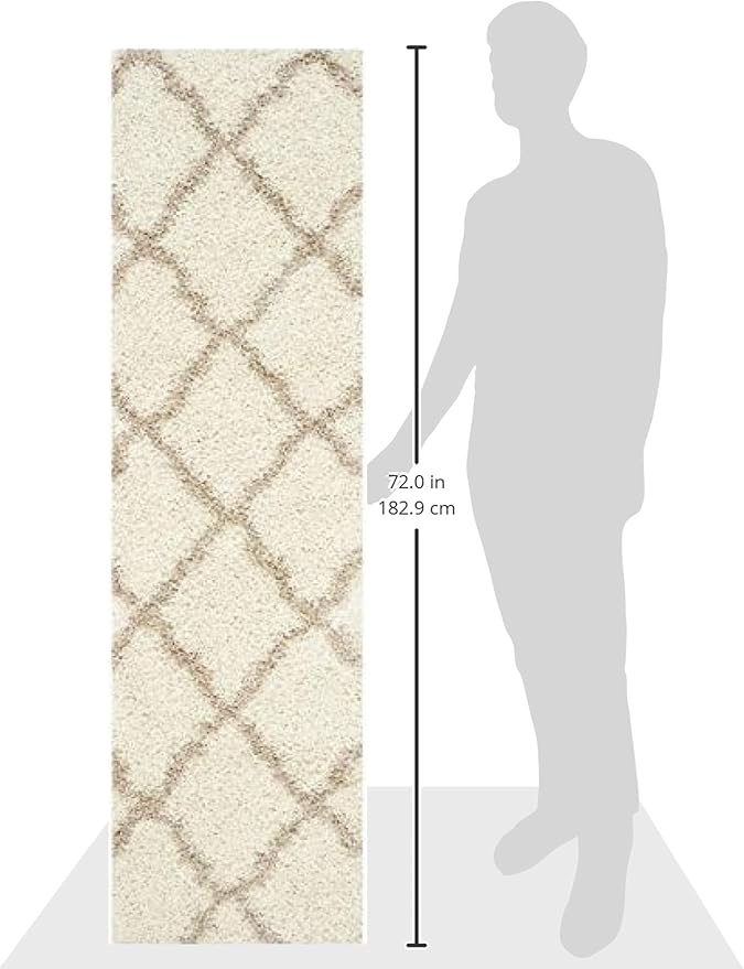 SAFAVIEH Dallas Shag Collection Runner Rug - 2'3" x 6', Ivory & Beige, Trellis Design, Non-Shedding & Easy Care, 1.5-inch Thick Ideal for High Traffic Areas in Living Room, Bedroom (SGD257B)