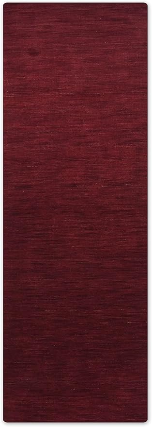 Hand Knotted Loom Wool ECO-Friendly Area Rugs - 2'6''x10', Runner, Dark Red Color, Solid Plain Design, High Pile Handmade Anti Skid Area Rugs for Living Room, Bed Room (L00111)
