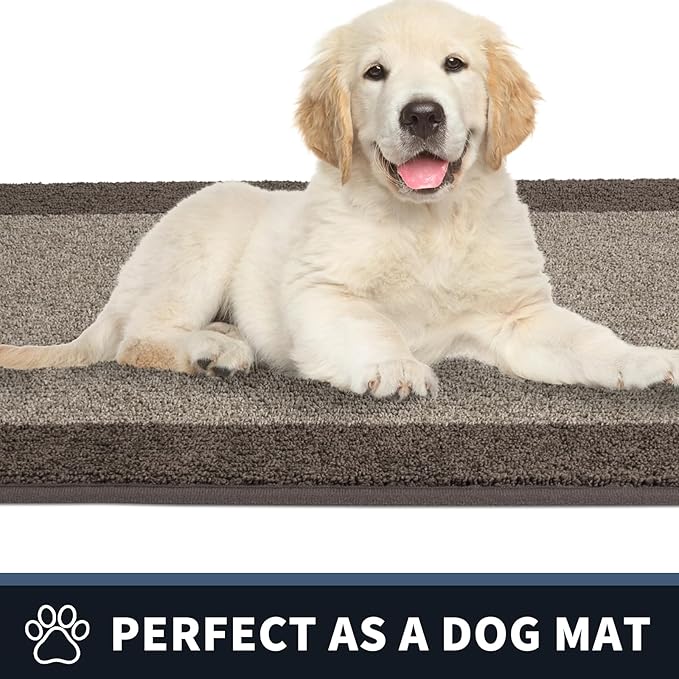 PURRUGS Dirt Trapping Door Mat 24" x 84", Non-Slip/Skid Machine Washable Entryway Rug, Shoes Scraper, Throw Rug, Super Absorbent Area Rug for Muddy Wet Shoes and Paws, Beige & Grayish Brown