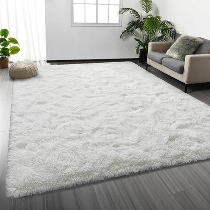 Shag Area Rug, 4 X 6 Plush Fuzzy Rugs for Living Room, Ultra Soft Fluffy Furry Rug for Bedroom, Indoor Carpet Nursery Rugs for Kids Room Home Decor, White
