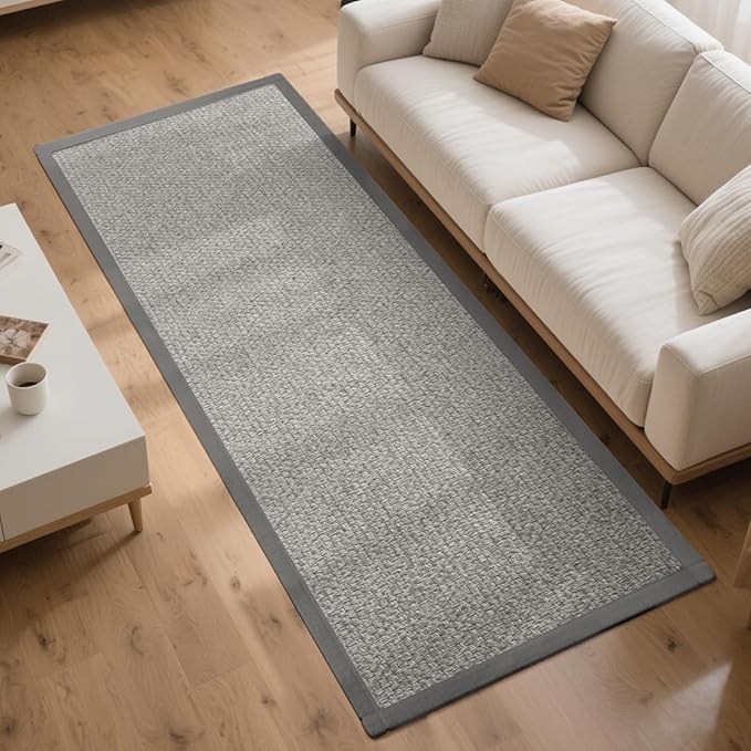 Washable Hallway Runner Rug 2x6 Jute Like Kitchen Runner Mat Rugs Non Slip, Woven Soft Entryway Farmhouse Runner Boho Floor Carpet for Indoor Laundry Hall Backdoor Bedroom Living Room, Grey