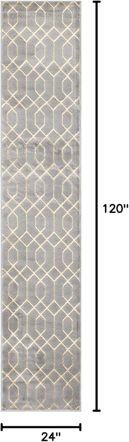 Unique Loom Marilyn Monroe Glam Collection Area Rug - Trellis (2' x 10' Runner, Gray Gold/ Gold)
