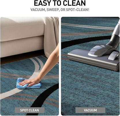 Rugshop Modern Wavy Circles Design Runner Rug, Non-Shedding Carpet for Hallway, Kitchen, or Foyer, Blue, 2'7" x 8'