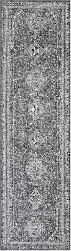 GENIMO Runner Rug 2x10 Non Slip Machine Washable Hallway Runner Rug, Low Pile Lightweight Rugs for Entryway, Hallway, Kitchen and Corridor, Vintage Grey