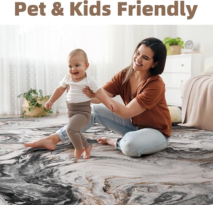 5x7 Area Rugs for Living Room, Modern Abstract Rug for Bedroom, Contemporary Machine Washable Rug, Large Stain Resistant Carpet for Dining Room Playroom Home Office, Pet & Kids Friendly
