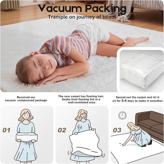 Cream White 8x10 Area Rugs for Living Room Bedroom, Fluffy Large Rug Soft Shag Non-Slip Carpet for Kids Boys and Girls Room Dorm Home Decor (8ft x 10ft)