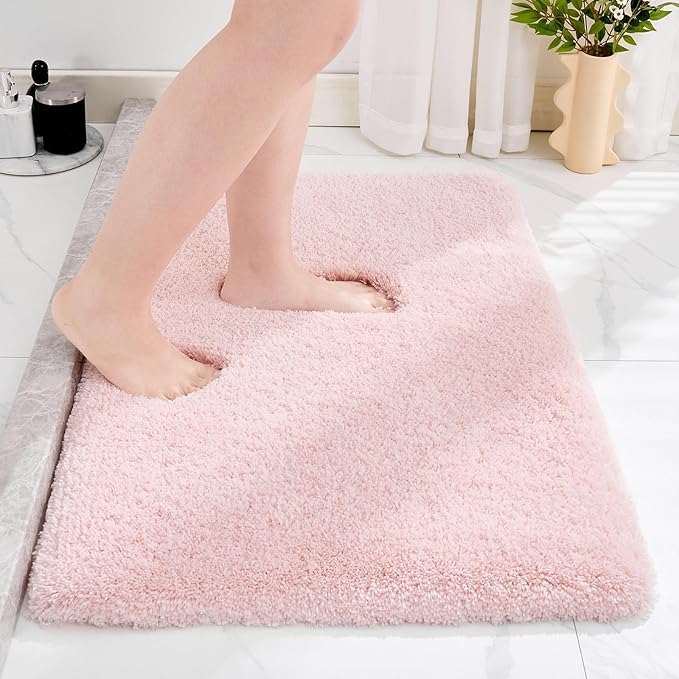 Pink Bathroom Rug 20x32 Non Slip Fluffy Bath Mat for Bathroom Floor Washable Plush Luxury Bath Rug for Tub Soft Shaggy Absorbent Shower Sink Mat