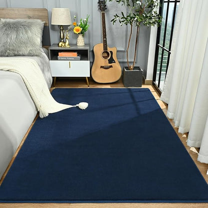 Amearea Large Modern Area Rugs for Bedroom Living Room, 5x8 Feet Navy Blue Thickened Memory Foam Rug, Fluffy Indoor Washable Rugs Non Slip Minimalist Carpet for Boys Girls Dorm Nursery Room Decor