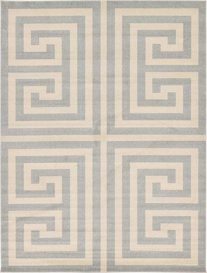 Unique Loom Athens Collection Classic Geometric Modern Border Design Area Rug (9' 0 x 12' 0 Rectangular, Gray/ Beige)