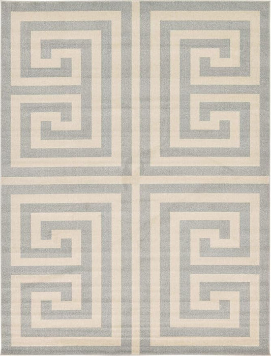 Unique Loom Athens Collection Classic Geometric Modern Border Design Area Rug (9' 0 x 12' 0 Rectangular, Gray/ Beige)