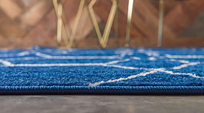 Unique Loom Trellis Frieze Collection Area Rug - Geometric (8' Round, Navy Blue/ Ivory)