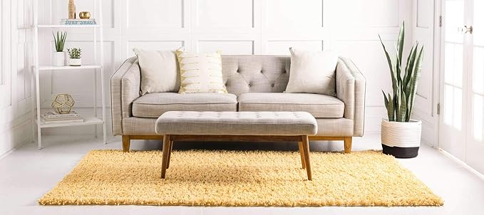 Unique Loom Davos Shag Collection Area Rug - Solid (9' x 12' Rectangle, Sun Yellow)