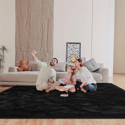 Black 8x10 Area Rugs for Living Room Bedroom, Fluffy Large Rug Soft Shag Non-Slip Carpet for Kids Boys and Girls Room Dorm Home Decor (8ft x 10ft)