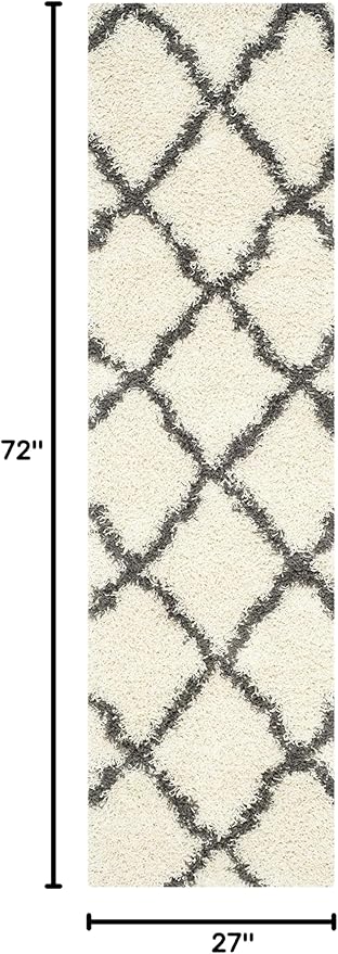 SAFAVIEH Dallas Shag Collection Runner Rug - 2'3" x 6', Ivory & Dark Grey, Trellis Design, Non-Shedding & Easy Care, 1.5-inch Thick Ideal for High Traffic Areas in Living Room, Bedroom (SGD257H)