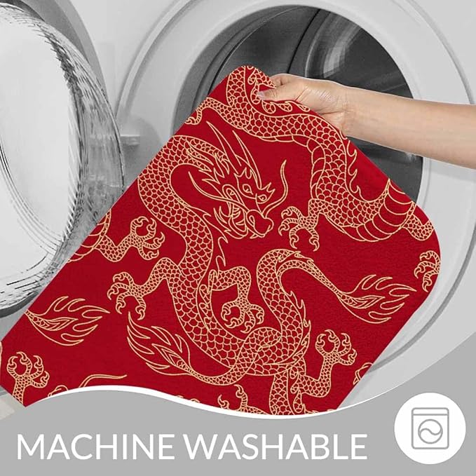 Dragon Bath Rugs Microfiber Bathroom Mat Soft Plush Shaggy Shower Mat for Bathroom Fluffy Comfortable Water Absorbent Carpet Non-Slip Machine Washable 20"X30"