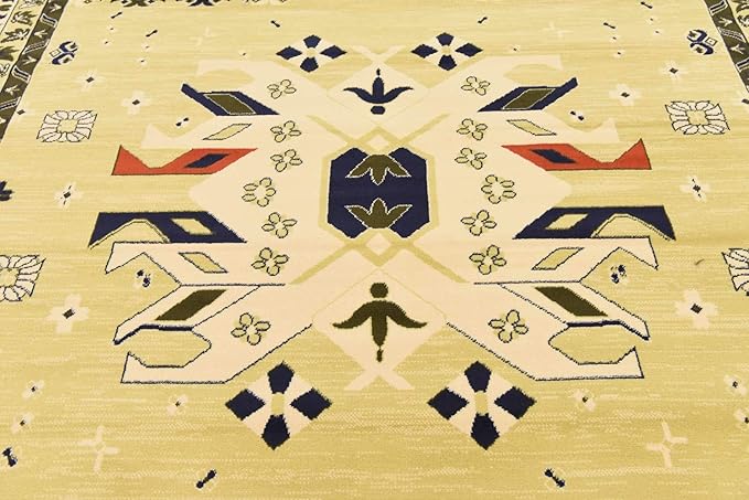 Unique Loom Taftan Collection Border Geometric Tribal Inspired Design Area Rug (8' 0 x 8' 0 Square, Gold/ Gray)