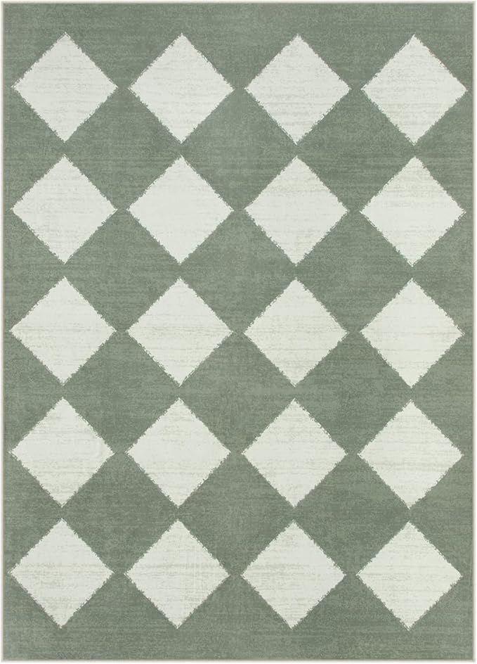 Lahome Checkered Washable 5x7 Rugs for Living Room Green Rug for Bedroom, Soft Dining Room Rugs for Under Table, Diamond Trellis Throw Carpet for Entryway Dorm Kids Playroom (5'x7',Green)