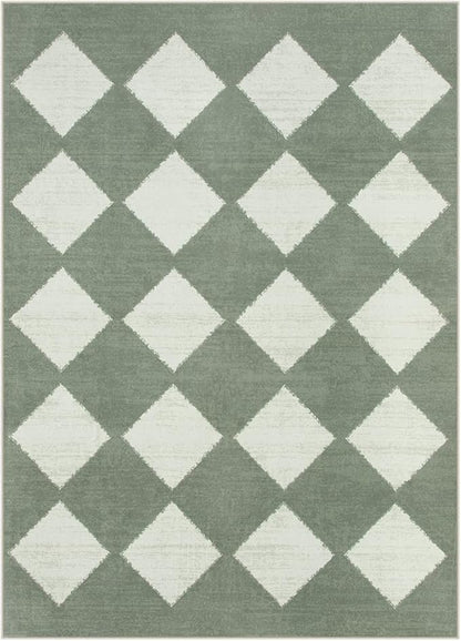 Lahome Checkered Washable 5x7 Rugs for Living Room Green Rug for Bedroom, Soft Dining Room Rugs for Under Table, Diamond Trellis Throw Carpet for Entryway Dorm Kids Playroom (5'x7',Green)