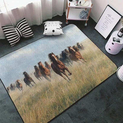 Horses Gallop Across The Grassland Area Rug Washable Outdoor Rugs Anti-Slip Soft Carpet Entryway Indoor Door Mat for Bedroom,Living Room,Porch,Terrace and Entrance Decor 3'x 2'