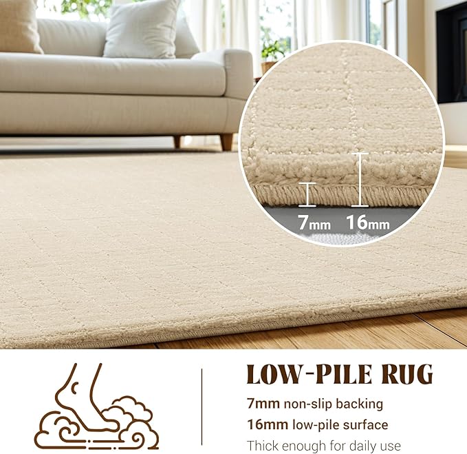 Shilucheng Wool Rug 8x10 Non-Slip, Blend 80% Wool and 20% Cotton Rugs for Living Room, Bedroom, Dinning Room, Soft Durable Cotton Backing Modern Area Rug (Beige/White)