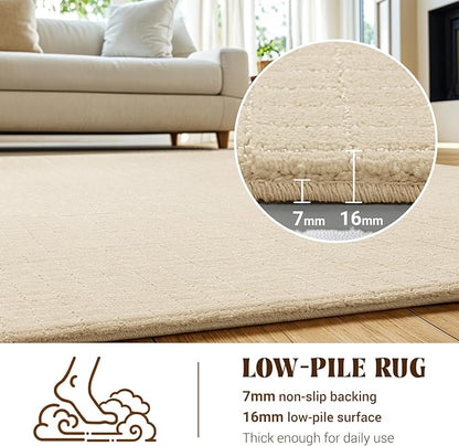 Shilucheng Wool Rug 9x12 Non-Slip, Blend 80% Wool and 20% Cotton Rugs for Living Room, Bedroom, Dinning Room, Soft Durable Cotton Backing Modern Area Rug (Beige/White)
