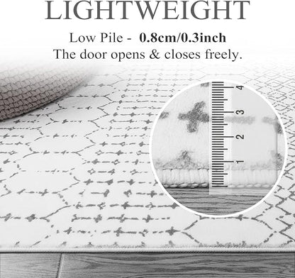 Lahome Moroccan Washable Runner Rug - 2x6 Non-Slip Throw Hallway Rug Runner Ultra-Thin Soft Kitchen Laundry Room White Print Distressed Carpet for Entryway Bathroom Living Room