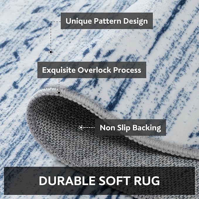 4x6 Area Rugs for Living Room Machine Washable Rug Distressed Indoor Carpet Neutral Moroccan Boho Rug Ultra Soft Area Rug for Bedroom Dining Room Playroom Office, Blue