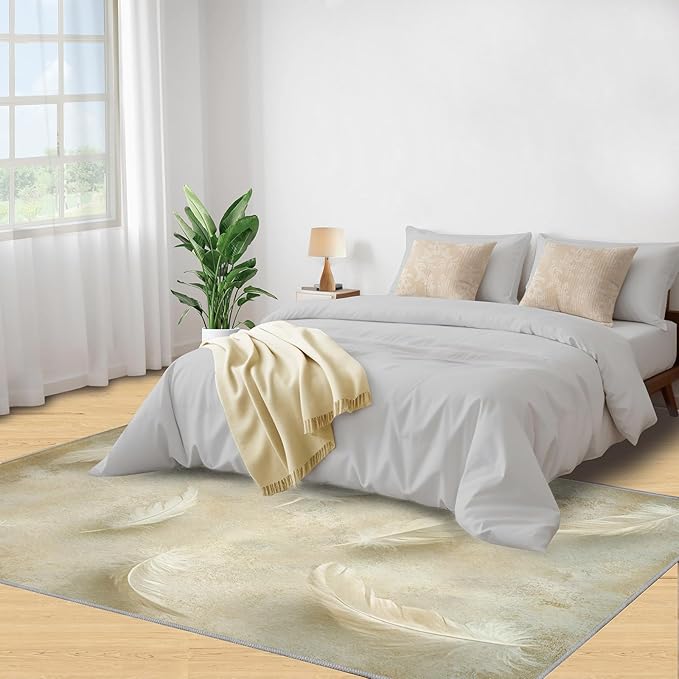 2x4 Feathers Runner Rug for Hallway - Minimalist Feathers Kitchen Mat, Natural Still Life Kitchen Runner Rug Soft Non Slip Anti Fatigue for Laundry Room Indoor Hallways
