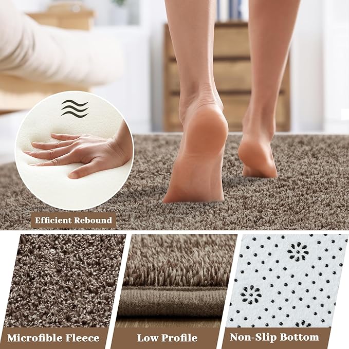 HQAYW 4x6 Area Rugs for Living Room Bedroom, Modern Thickened Memory Foam Soft Rug, Indoor Low Pile Minimalist Washable Non Slip Carpets for Kids Girls Boys Nursery Dorm Home Decor, Brown