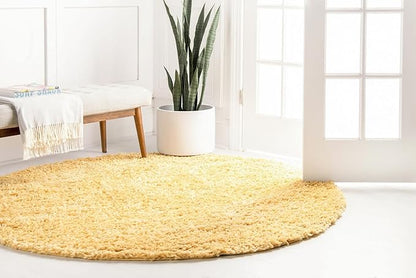 Unique Loom Davos Shag Collection Area Rug - Solid (10' Round, Sun Yellow)