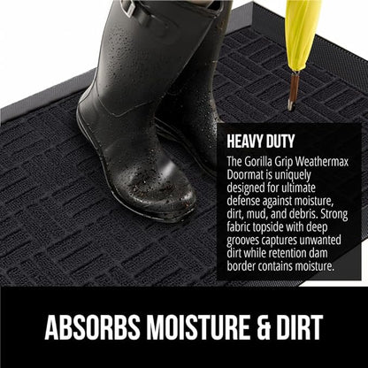 GORILLA GRIP 100% Waterproof All-Season WeatherMax Doormat, 47x35, US Designed Natural Rubber, Stain and Fade Resistant, Low Profile Indoor Outdoor Door Mats, Easy Clean Patio Mat, Midnight Maze