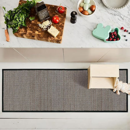Artoid Mode Washable Non Skid Kitchen Rugs and Mats Doormat, Absorbent Door Mat Rugs for Kitchen Floor Front of Sink Hallway Black 17x47 Inch