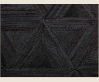Black Round Rug 4x4 ft – Soft Anti-Slip Modern Faux Leather Area Carpet with Textured Geometric Pattern Rug for Living Room, Bedroom, Dining, Kids Room, Playroom, Lounge & Home Decor