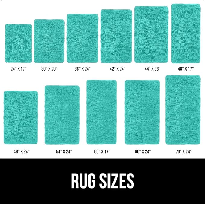 GORILLA GRIP Bath Rug Mat 60x24, Thick Soft Absorbent Chenille, Quick Dry Microfiber Mats, Rubber Backing Machine Washable Shower Floor Rugs, Bathmat Runner, Bathroom Home Decor Accessories, Turquoise