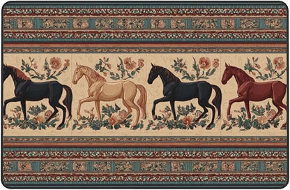 Horse Western Boho Ethnic Style Area Rug Washable Outdoor Rugs Anti-Slip Soft Carpet Entryway Indoor Door Mat for Bedroom,Living Room,Porch,Terrace and Entrance Decor 3'x 2'