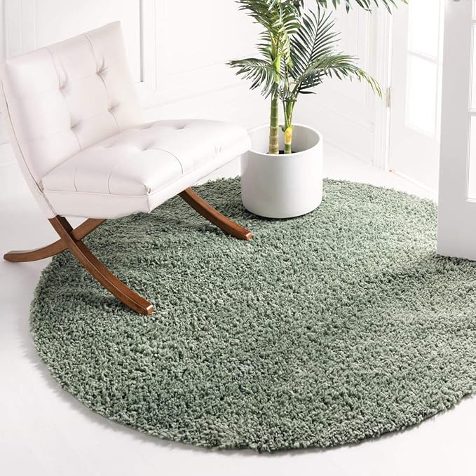 Unique Loom Davos Shag Collection Area Rug - Solid (6' 1" Round, Sage)