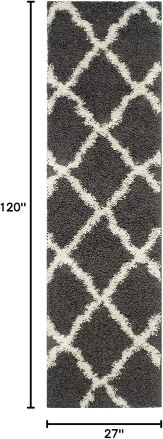 SAFAVIEH Dallas Shag Collection Runner Rug - 2'3" x 10', Dark Grey & Ivory, Trellis Design, Non-Shedding & Easy Care, 1.5-inch Thick Ideal for High Traffic Areas in Living Room, Bedroom (SGD257A)