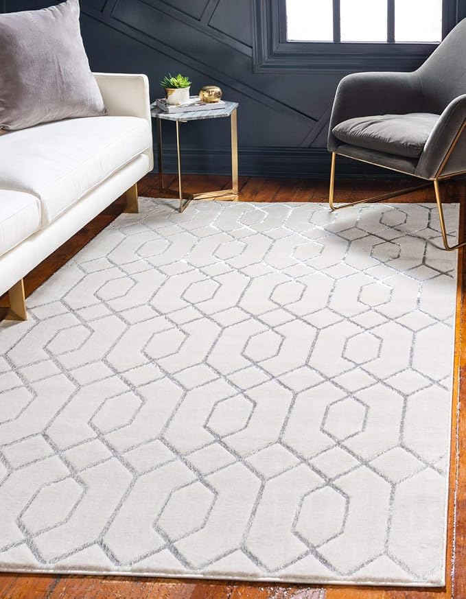 Marilyn Monroe Glam Collection Area Rug - Trellis (9'x 12' Rectangle, White Silver/ Silver)