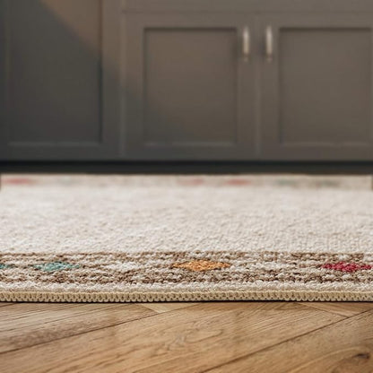 Antep Rugs Alfombras Modern Bordered 2x5 Non-Skid (Non-Slip) Low Profile Pile Rubber Backing Kitchen Area Rugs (Beige, 2' x 5' Oval)