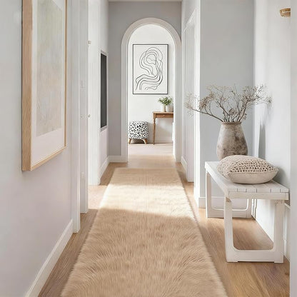 2x6 Solid Fluffy Camel Area Rug – Washable, Durable, Small Bedroom Runner Rug, Non-Slip Shag Rugs for Living Room, Bedroom, Bedside, Dorms, Kids Room, Sofa Coffee Table, Indoor Floor Carpet