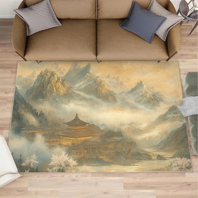 Misty Peaks Rugs for Bedroom - 2x3 Area Rug - Classic Fairy Palace Rugs for Living Room, Fairy Forest Rug, Washable Home Decor Carpet