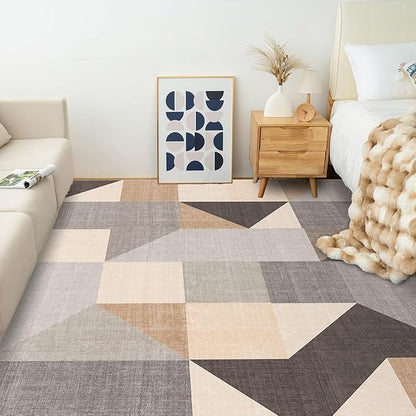 HOMFINE Washable Modern Area Rug - Geometric Style 8x10 Rugs for Living Room, Bedroom, Machine Washable Rug Soft Non Slip Non Shedding Area Rug - Grey Brown, 8'x10'