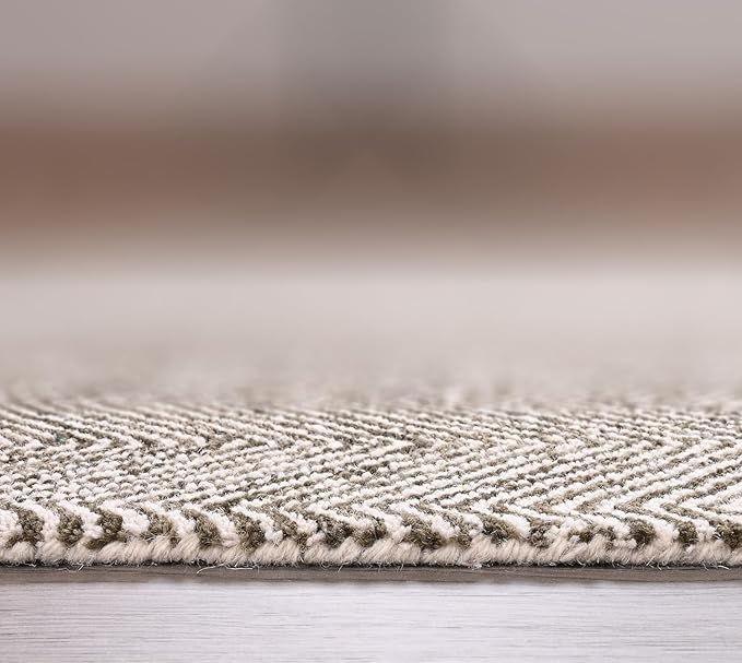 Modern Herringbone Chevron Collection Handcrafted Wool Area Rug - Durable, Zigzag Pattern, for High Traffic, Contemporary Design for Living Room, Bedroom, Dining Room Decor (Dark Olive, 6' x 9')