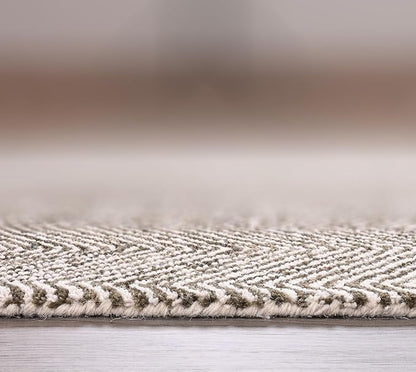 Modern Herringbone Chevron Collection Handcrafted Wool Area Rug - Durable, Zigzag Pattern, for High Traffic, Contemporary Design for Living Room, Bedroom, Dining Room Decor (Dark Olive, 9' round)