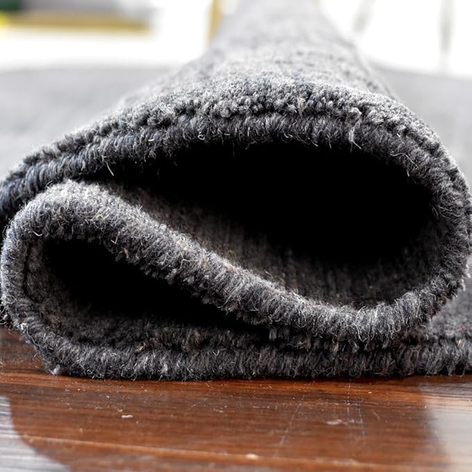 Hand Knotted Loom Wool ECO-Friendly Area Rugs - 6'x6', Round, Charcoal Color, Solid Plain Design, High Pile Thick Handmade Anti Skid Area Rugs for Living Room, Bed Room (L00111)